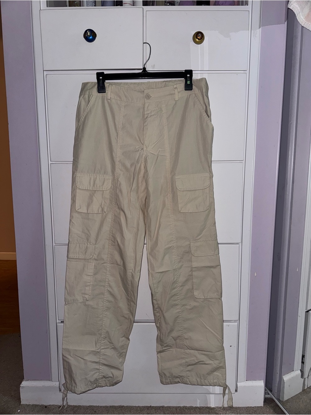 Women's Beige Cargo Track Pants - Casual Utility Joggers